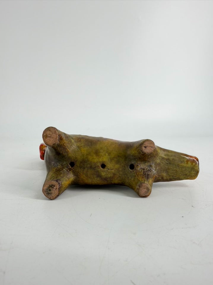 VINTAGE Green & Orange Pottery Sea Horse Sculpture