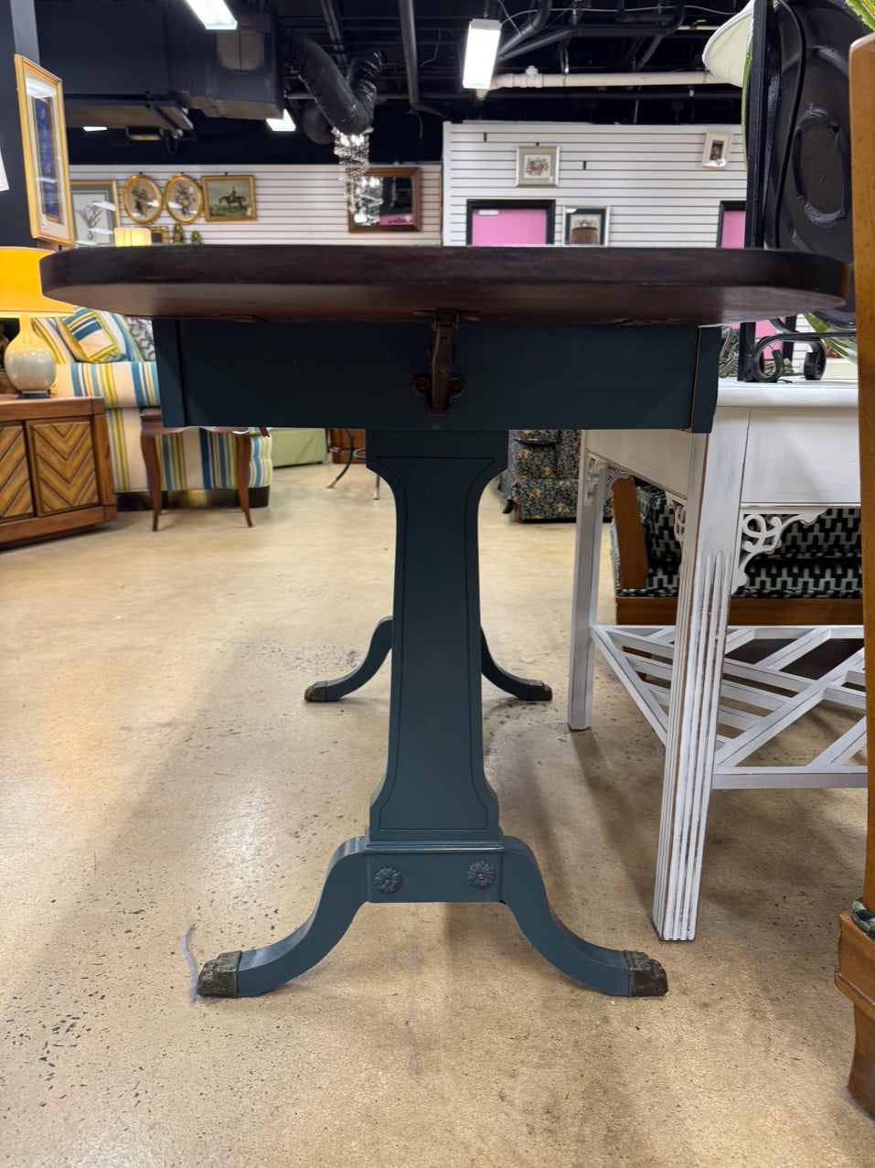 VINTAGE Blue Painted Wood Occasional Table w/ Dropleaf Sides