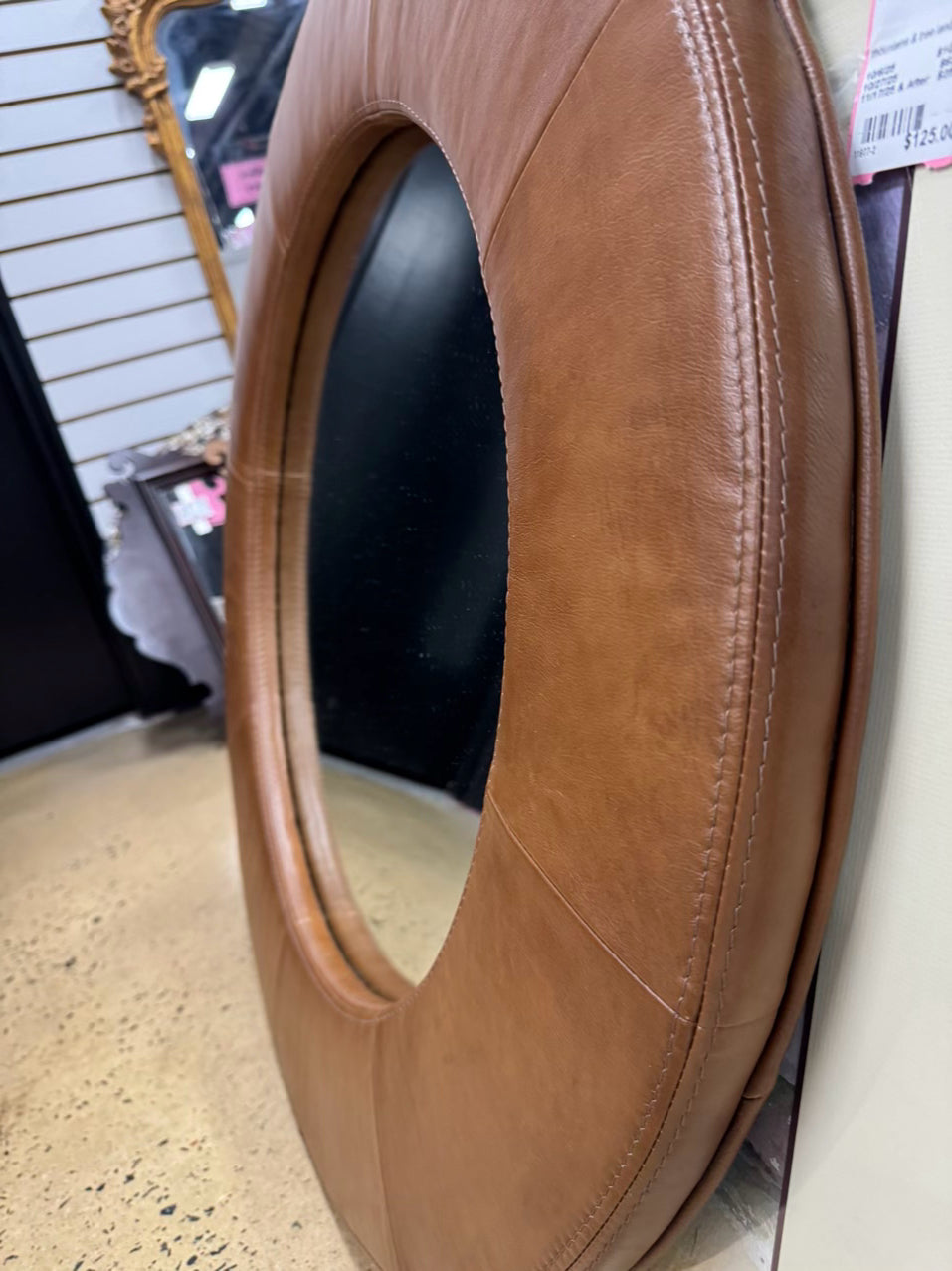 FOR NOW DESIGNS Caramel Leather Round Mirror
