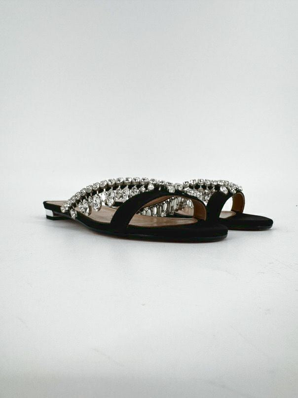 AQUAZZURA Size 36 Black Crystal Detail Sandals