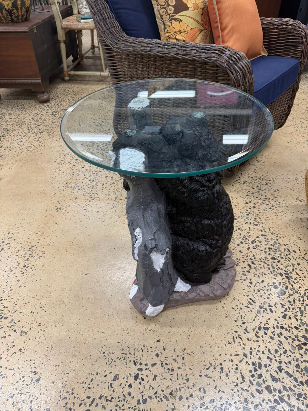 Black Resin & Glass Bear Occasional Table