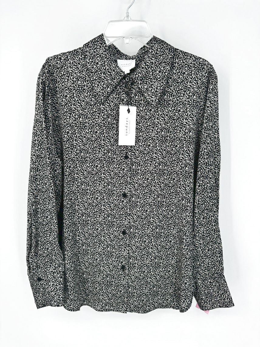 SUNDAYS by WEARESUNDAYS Size L Taupe & Black Print Silk Rez Blouse NWT