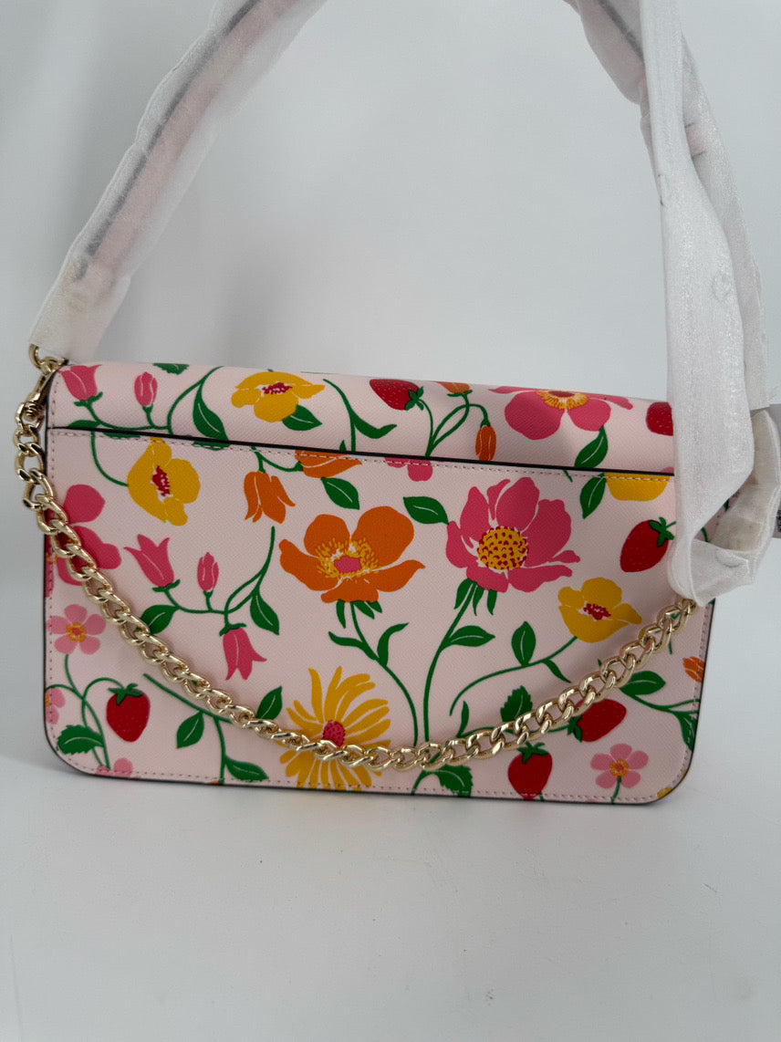 KATE SPADE Pink Leather Floral Madison Flap Crossbody Bag NWT