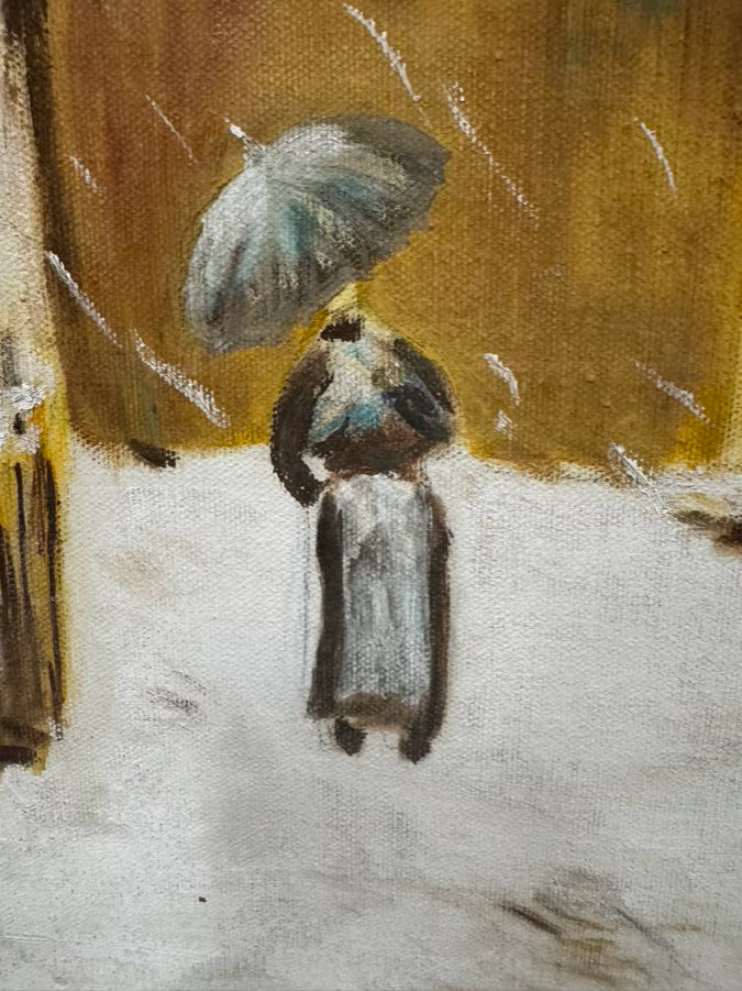 Lady in Snow Painting in Gold Frame