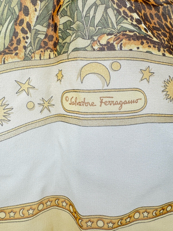 SALVATORE FERRAGAMO Butter Chiffon Animal Scarf