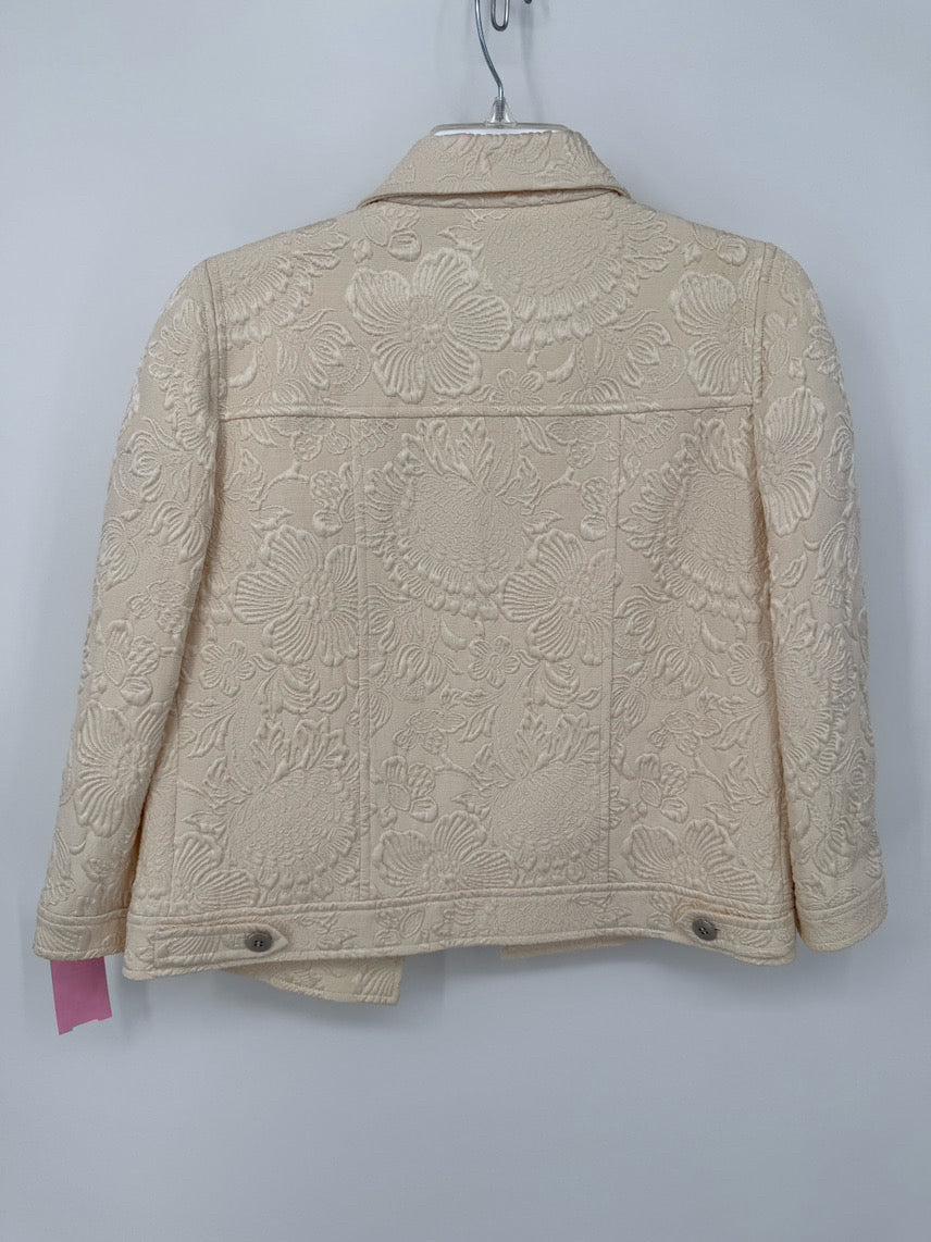 OSCAR DE LA RENTA Size 8 Champagne Embossed Floral Jacket