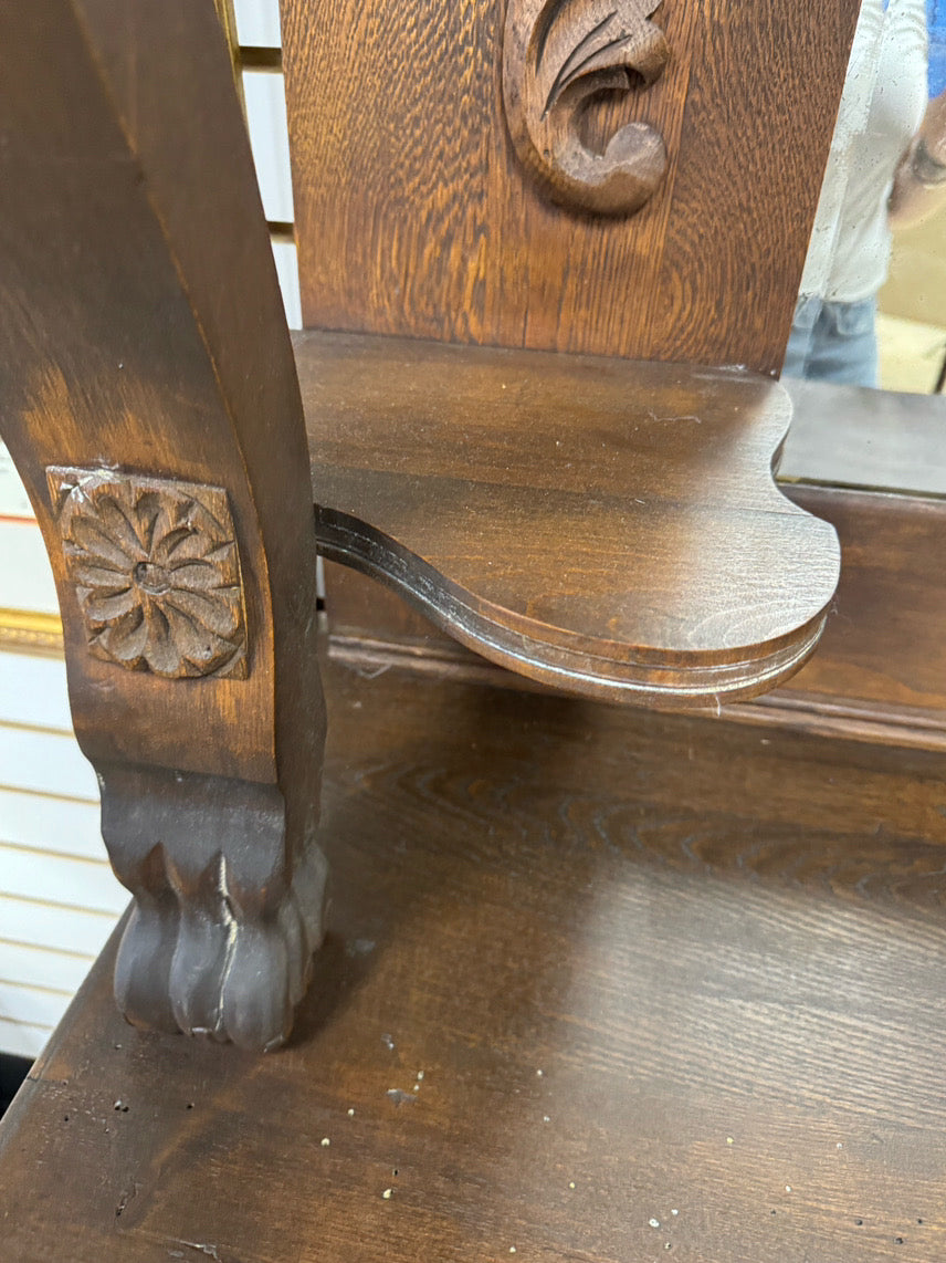 ANTIQUE Oak Mirror-Back 2-Tier Buffet