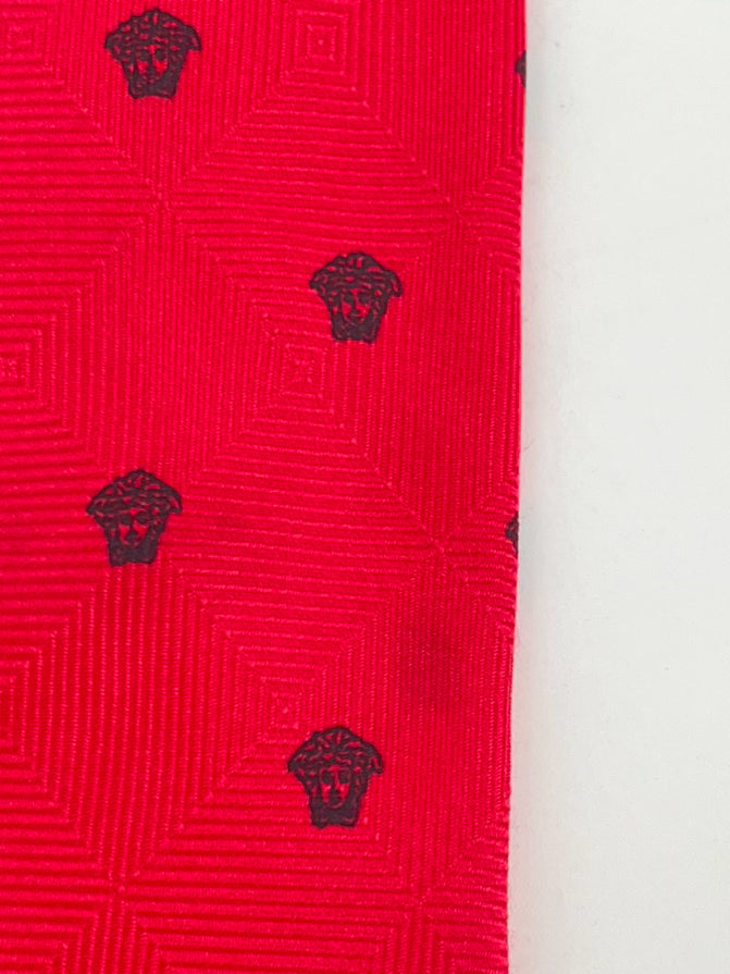 VERSACE Red & Black Medusa Head Silk Tie