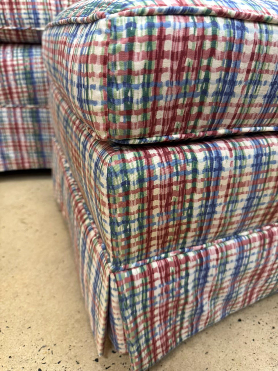 Red & Blue Plaid Ottoman