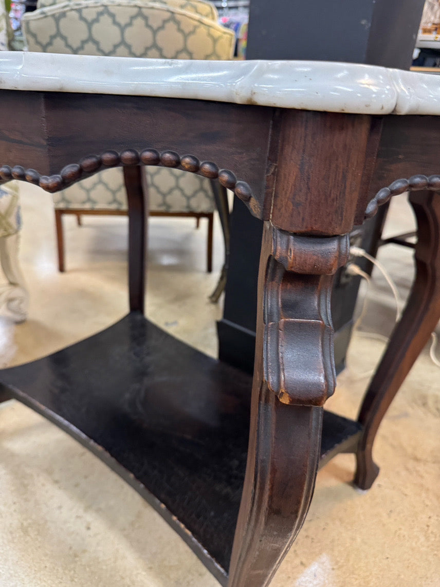 VINTAGE Wood & Marble Victorian Occasional Table