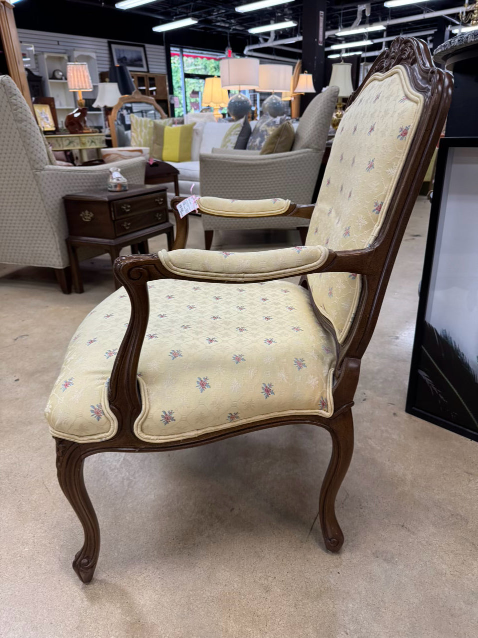 Yellow Floral Upholstered Wood Chair