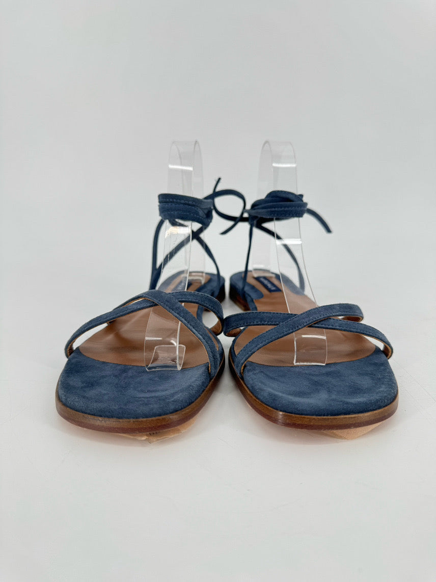 MARGAUX Size 40.5 Powder Blue Suede Lace-Up Sandals