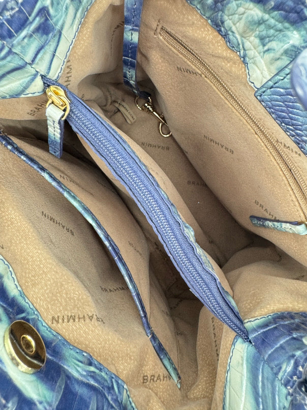 BRAHMIN Aqua Tie-Dye Embossed Leather Bucket Bag