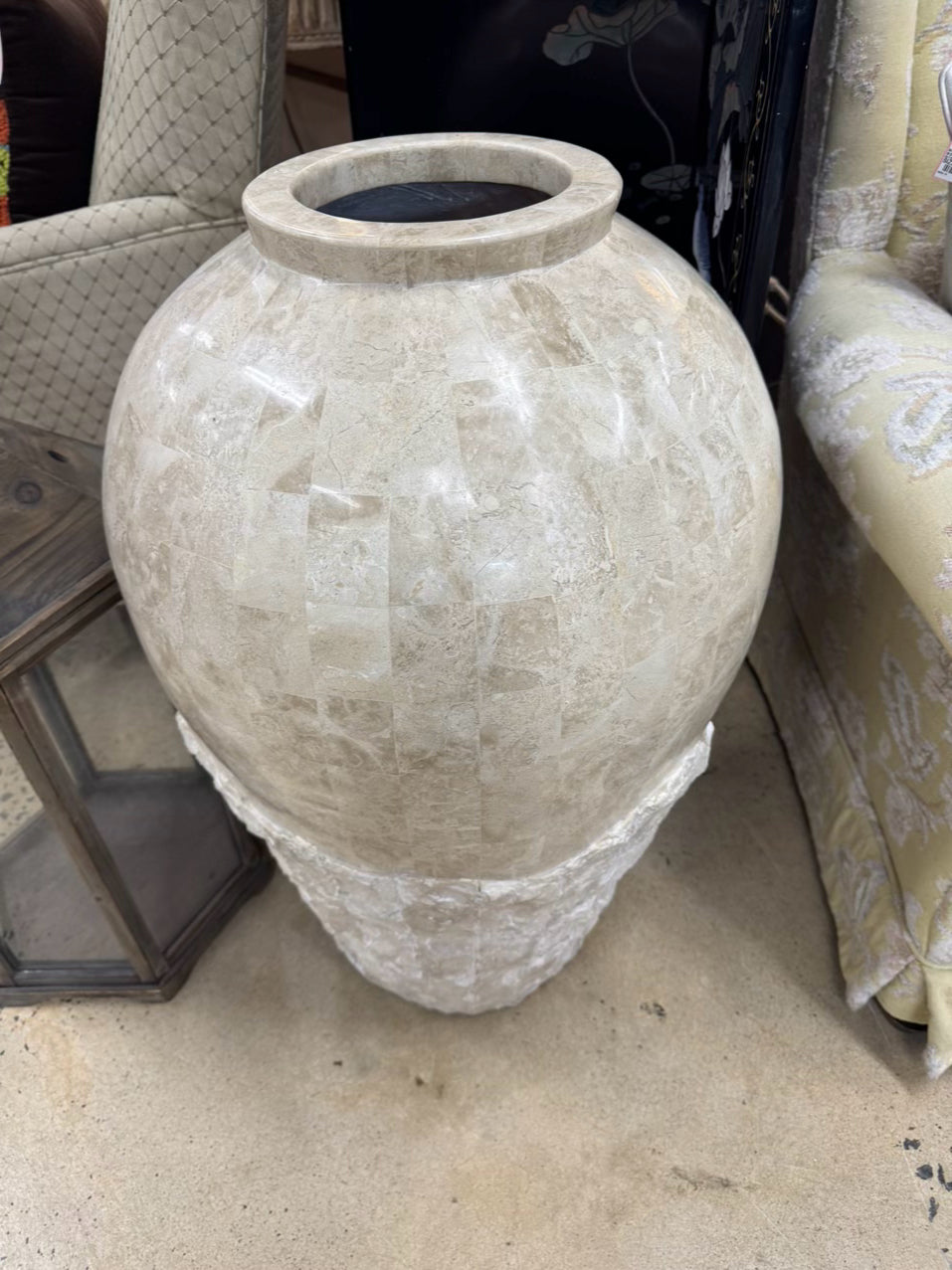 Cream Polished & Raw Tessellated Stone Vase