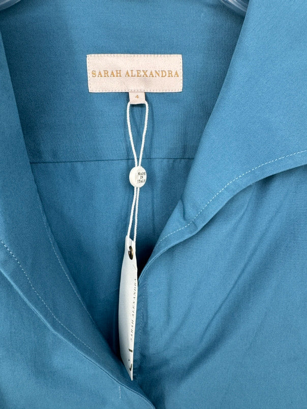 SARAH ALEXANDRA Size 4 Teal Cotton Button Down Blouse NWT