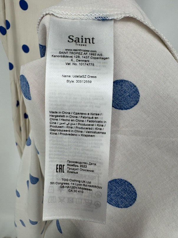 SAINT TROPEZ Size XS Taupe & Cobalt Dots Sleeveless Udelia Dress NWT