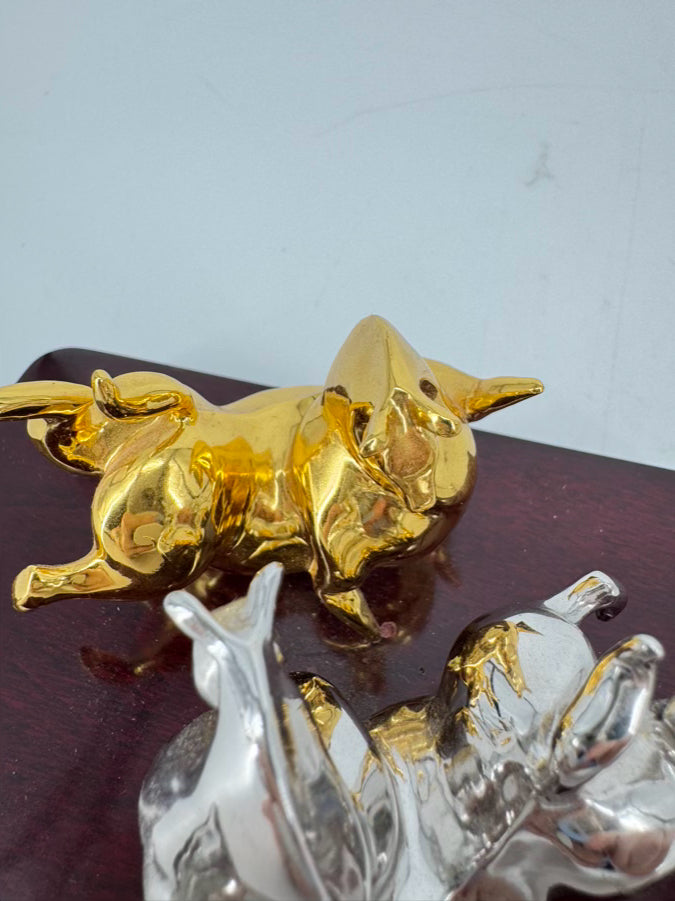 RISIS Gold & Silver Bull Chopstick Holders on Wood Base