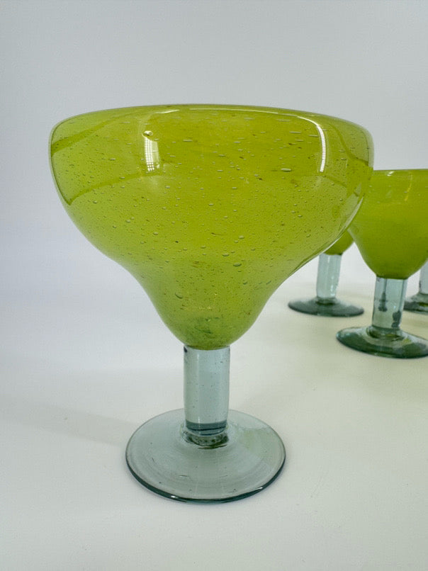 Lime Green Set of 6 Handblown Margarita Glasses