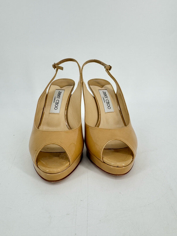 JIMMY CHOO Size 39 Nude Patent Leather Heels