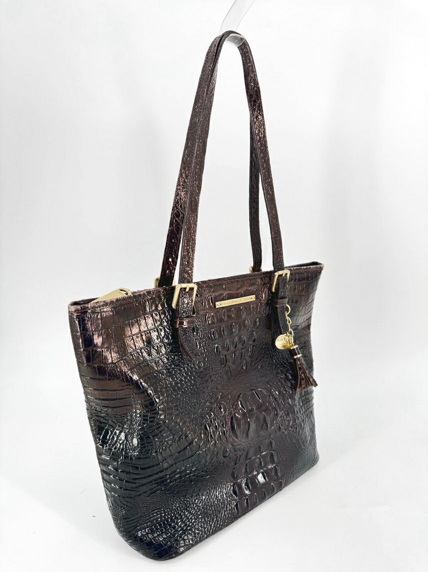 BRAHMIN Brown Leather Embossed Croc Purse