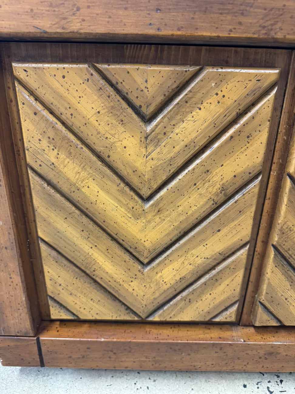 Wood Chevron Mid Century 2-Door Coffee Table