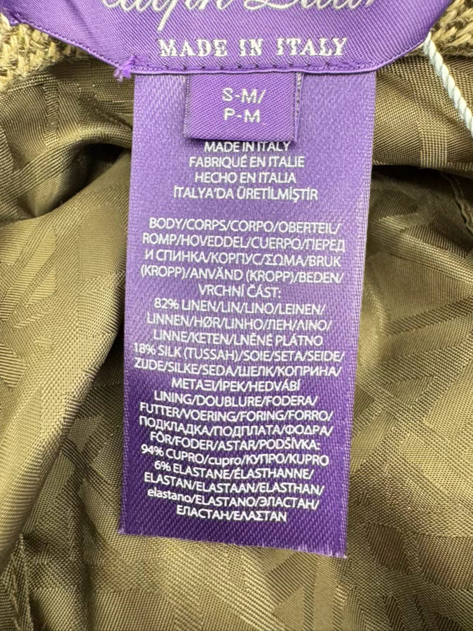 RALPH LAUREN PURPLE LABEL Tan & Brown Linen & Silk Unisex Dress Hat NWT