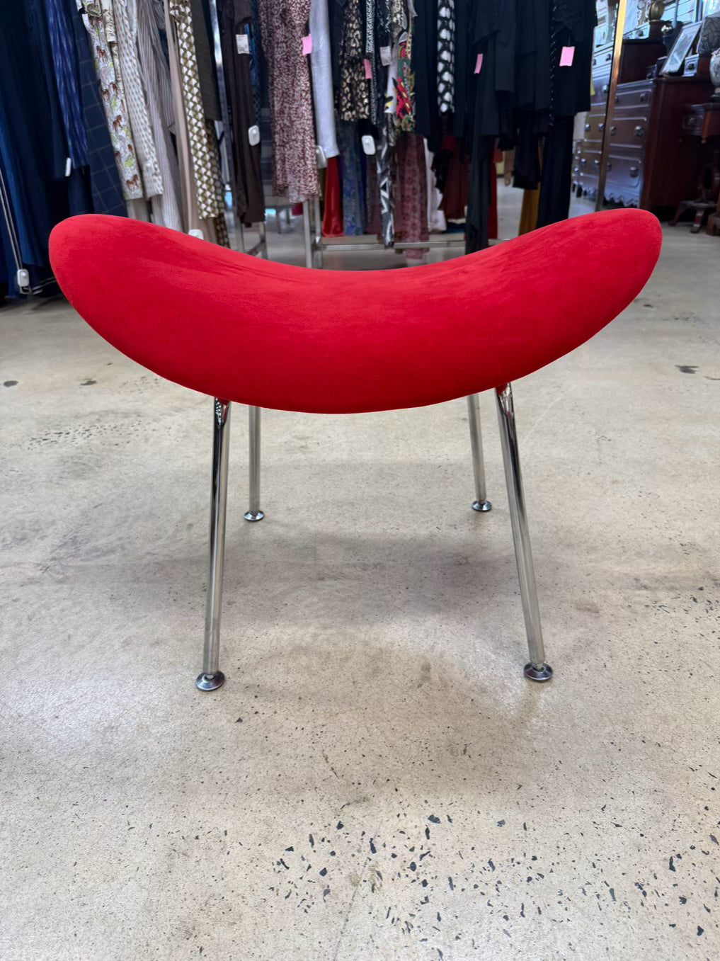 Red Fabric & Metal Orange Slice Chair & Ottoman