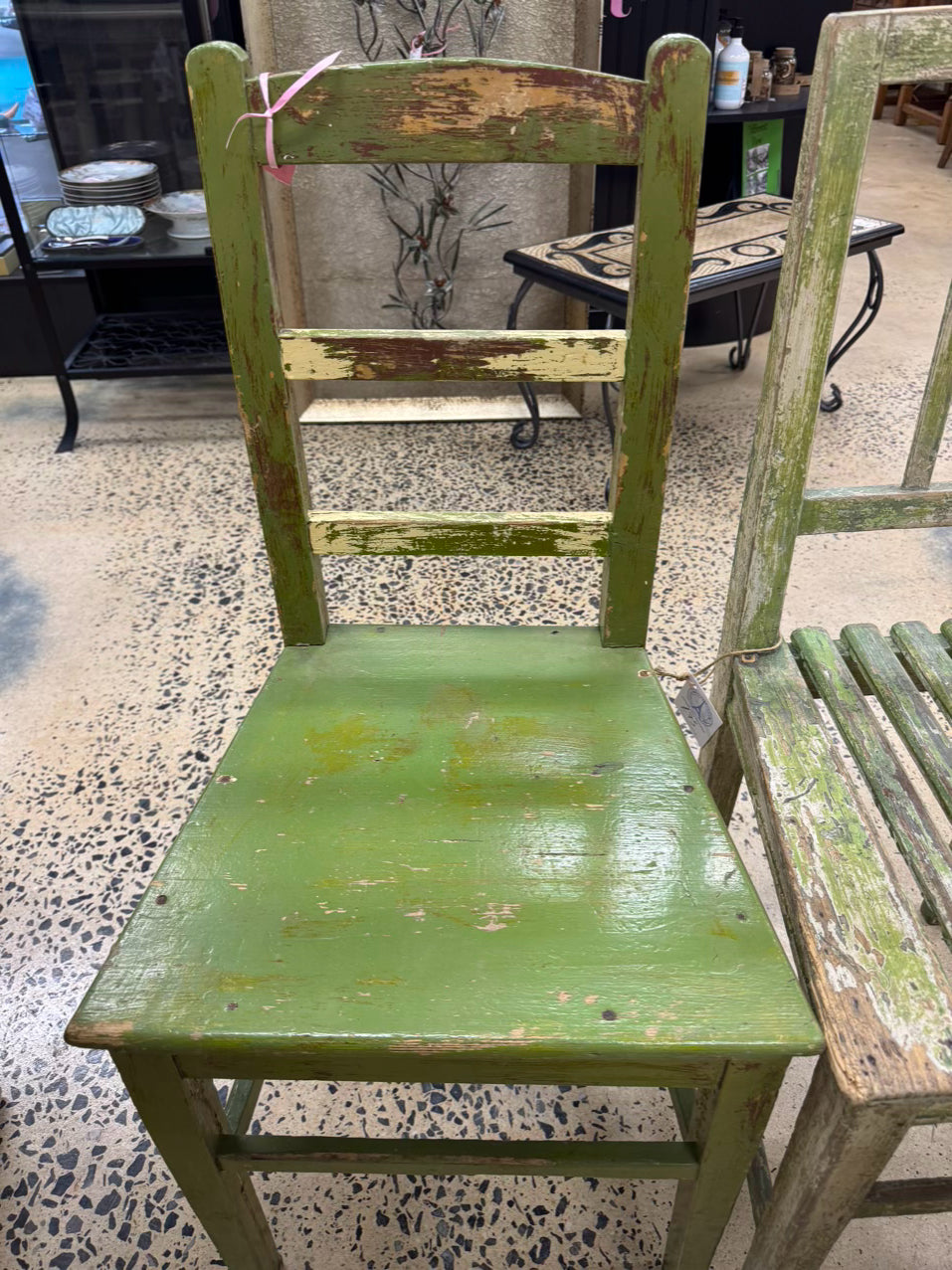 Green Wood Shabby Chic Set of 4 Side Chairs