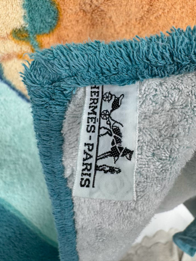 HERMES Blue & Tan Shell Beach Towel