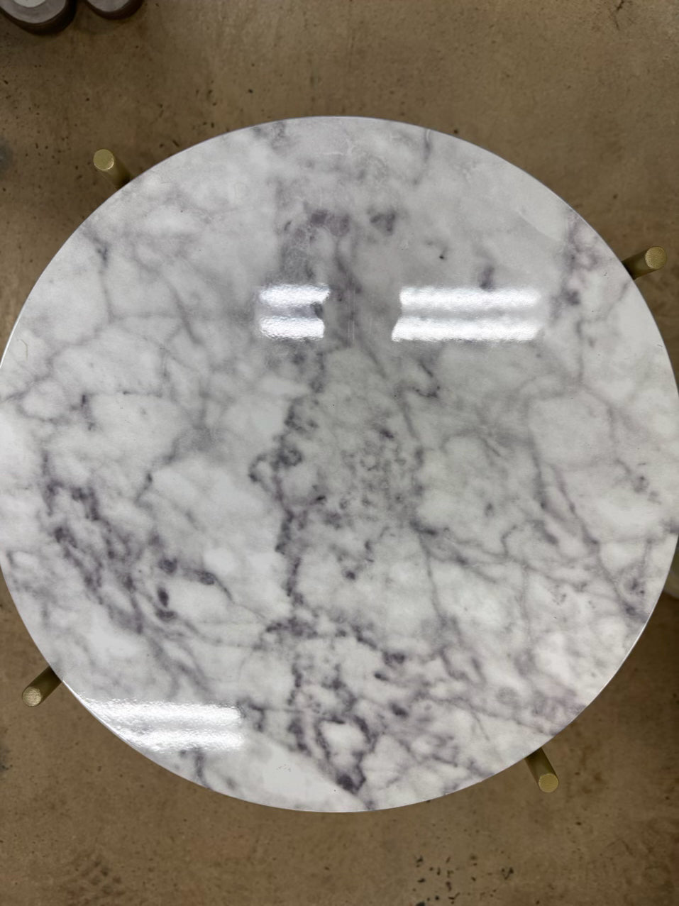 Gold & White Metal & Faux Marble Top Round Occasional Table