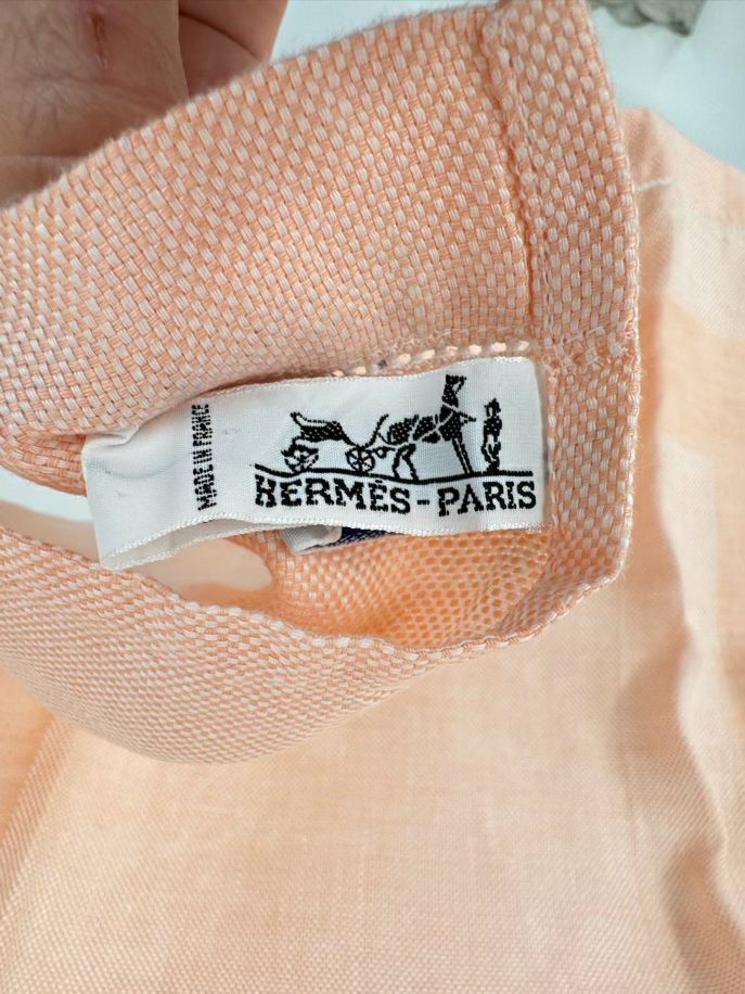 HERMES Peach Linen Monogram "H" Tea Towel