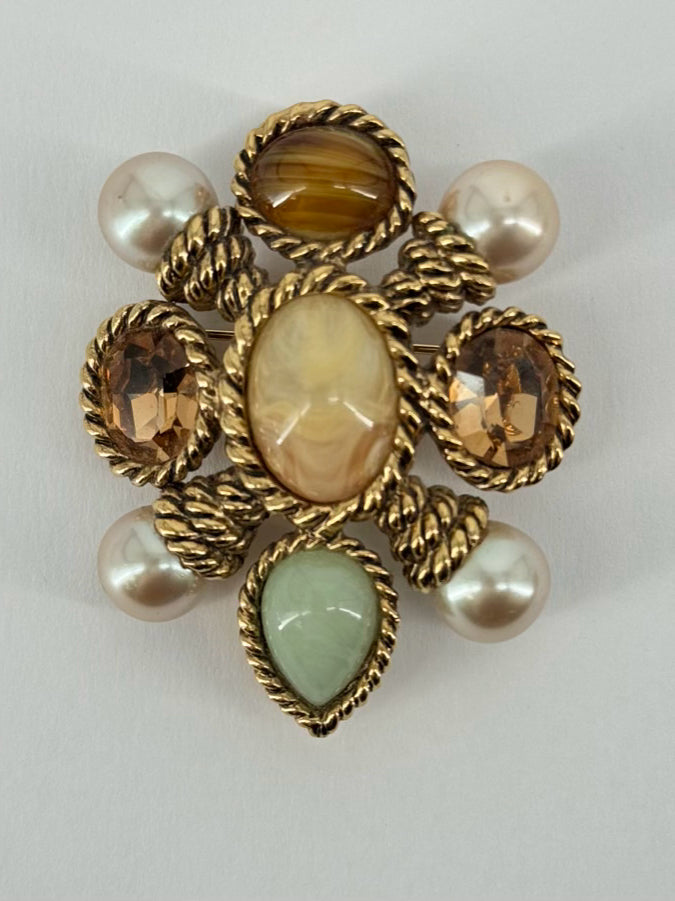 CINER Gold Tone Mixed Stones Brooch