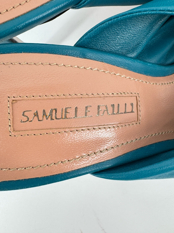 SAMUELE FAILLI Size 38 Teal Leather Knot Heels