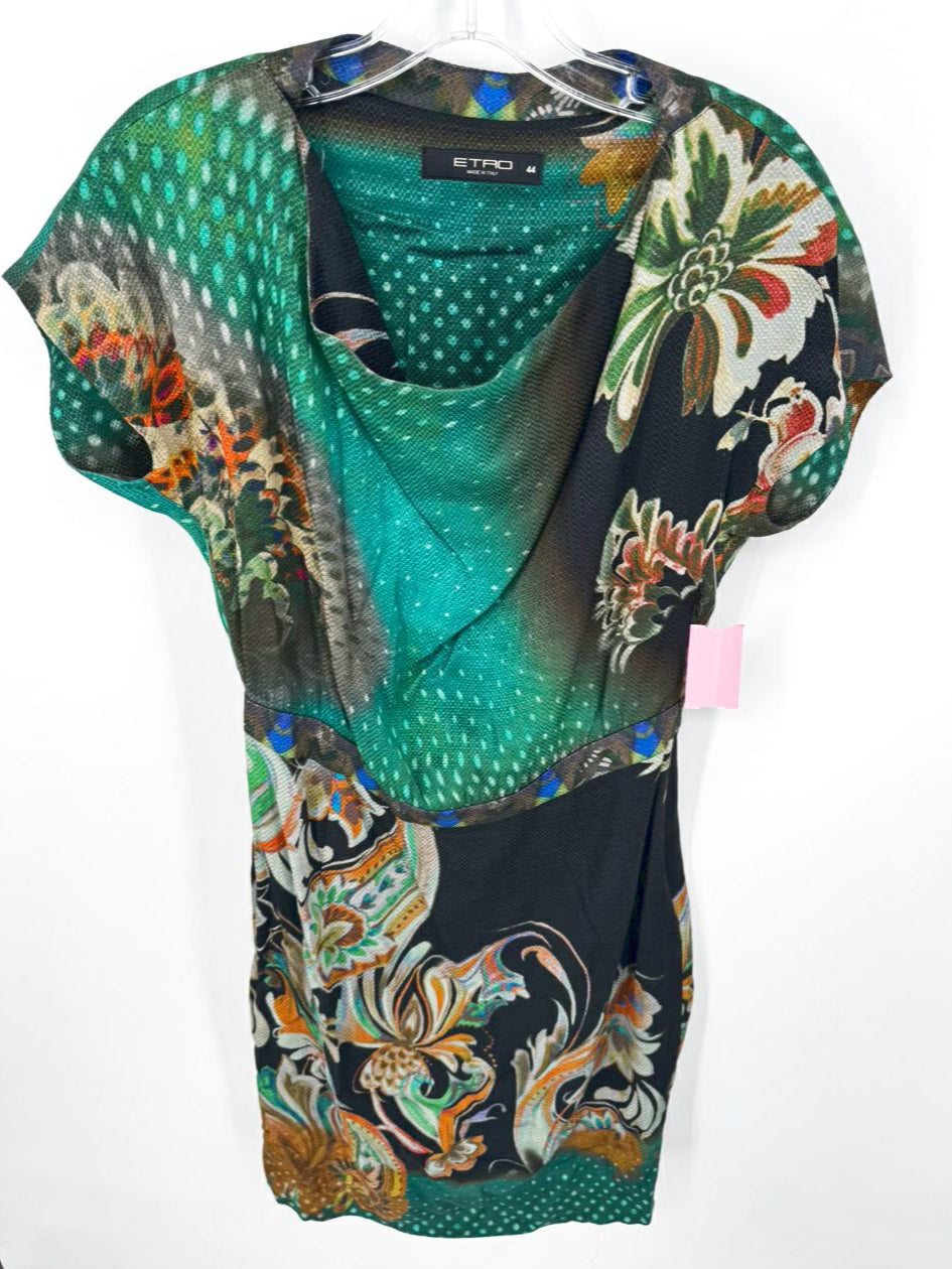 ETRO Size 44 Green & Black Print Dress