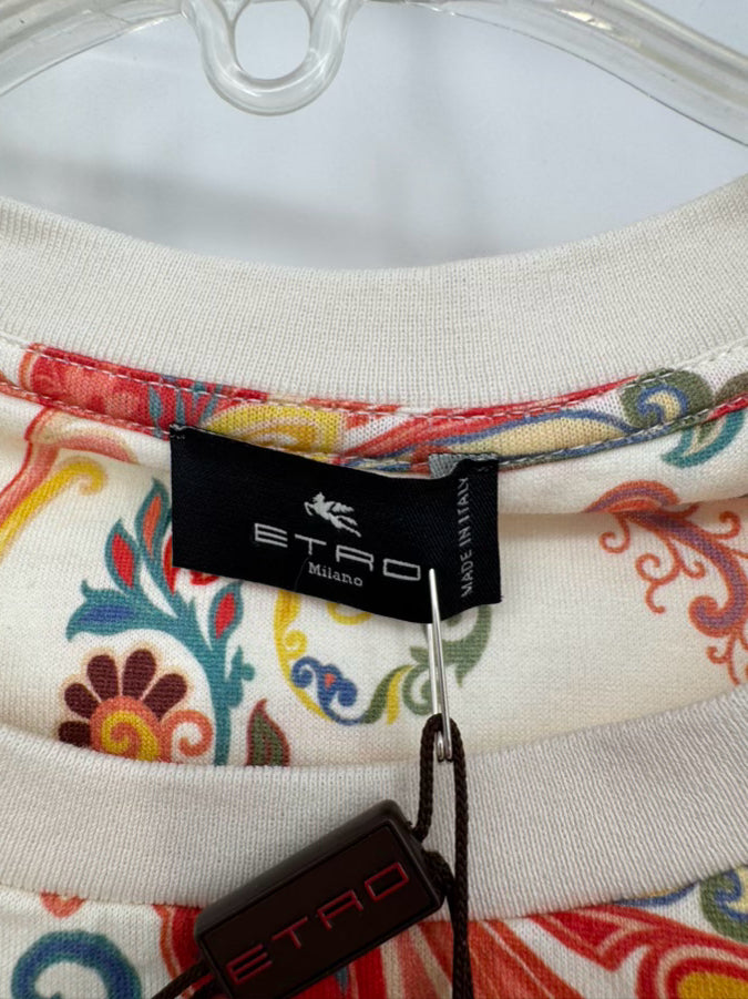 ETRO Size 48 Cream & Coral Paisley T-shirt