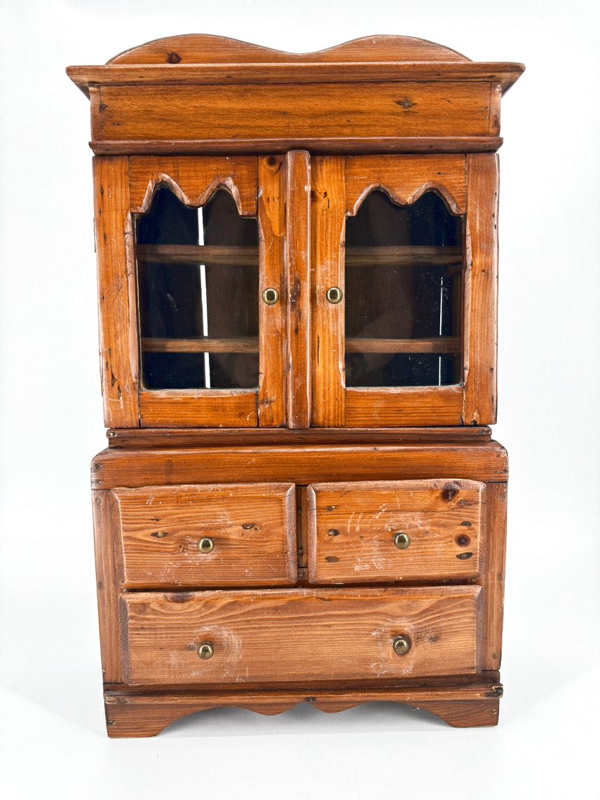 Pine Miniature Glass-Front Cabinet