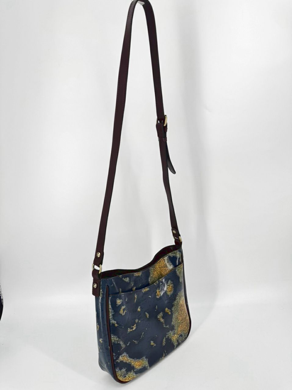 PATRICIA NASH Blue & Brown Leather Map Crossbody Bag