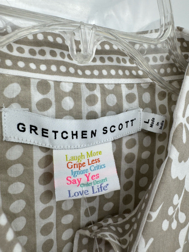 GRETCHEN SCOTT Size L Taupe Print Comfy Cozy Flora Blouse NWT