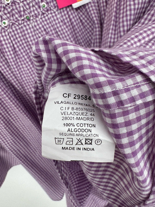 VILAGALLO Size 40 Purple & White Check Beaded Detail Katie Top NWT