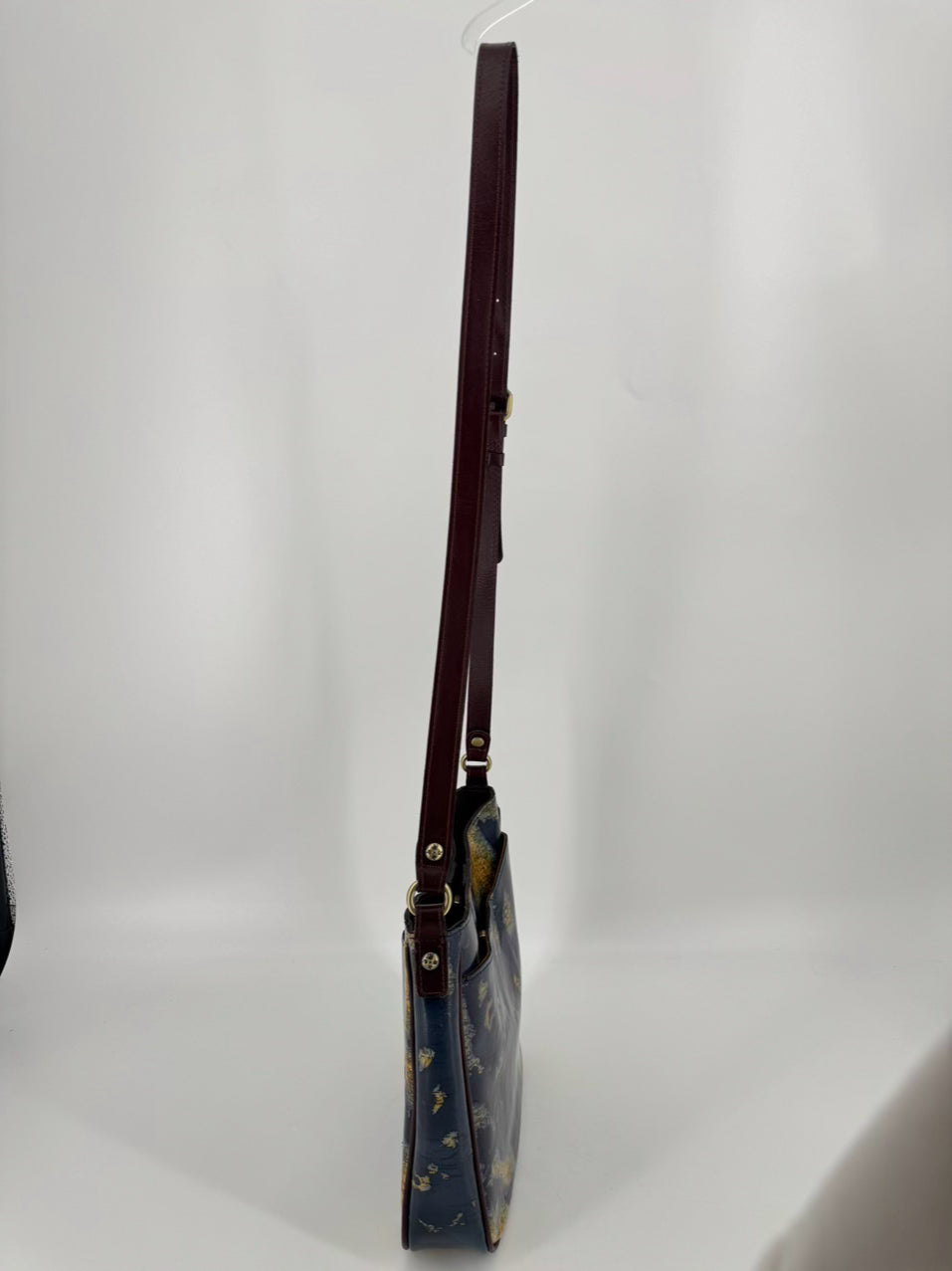 PATRICIA NASH Blue & Brown Leather Map Crossbody Bag