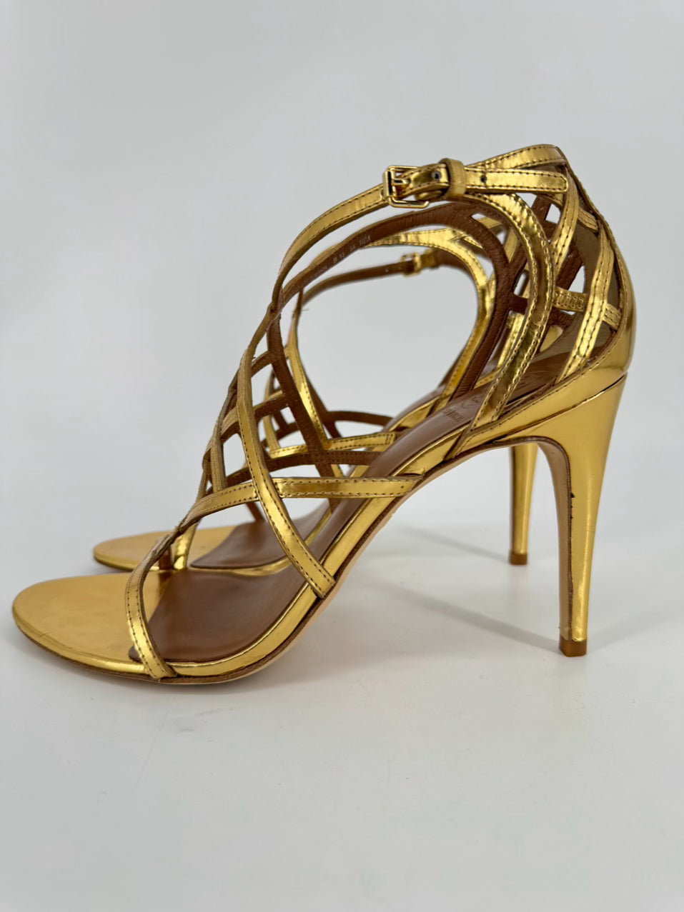 TORY BURCH Size 10 Gold Amalie Metallic Cage Heels