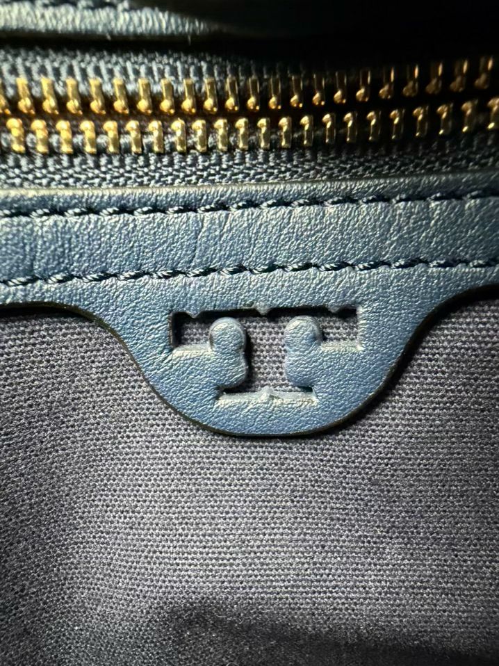 TORY BURCH Gemini Link Blue & White Snakeskin Tote