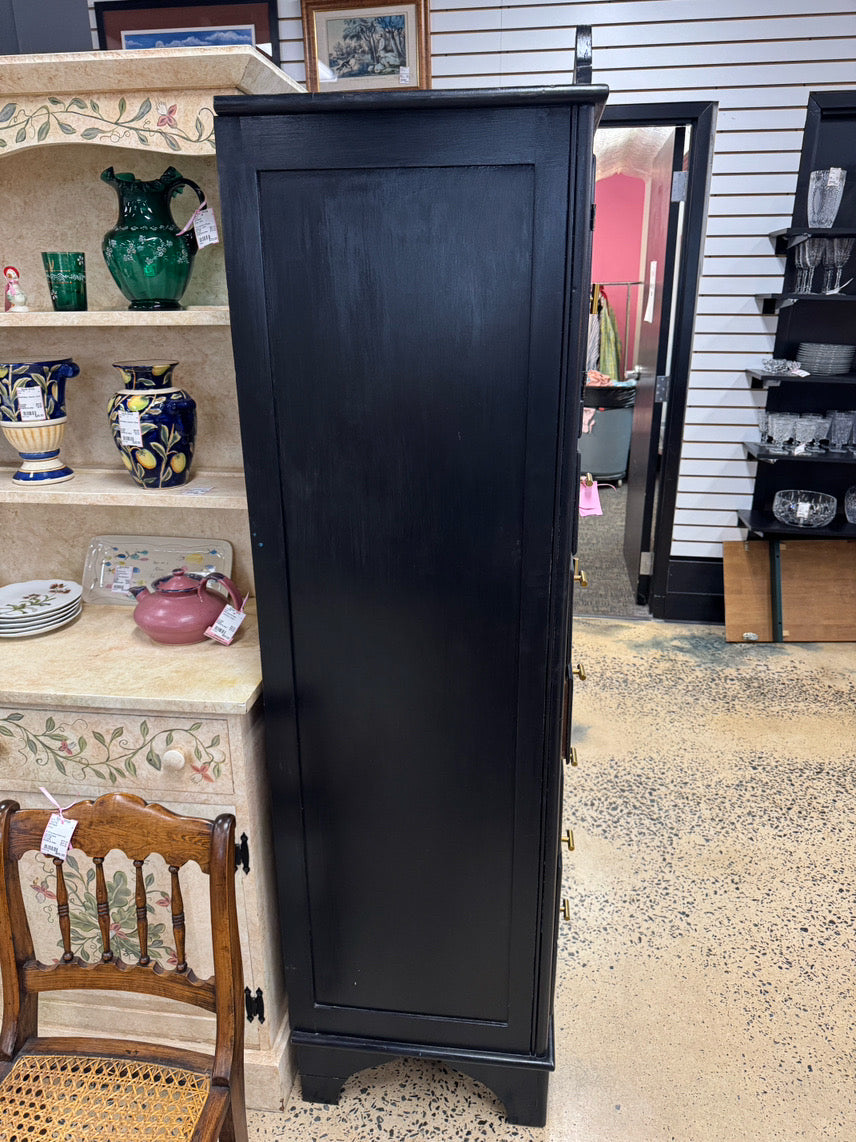 VINTAGE Black Painted Wood 6-Drawer Wardrobe