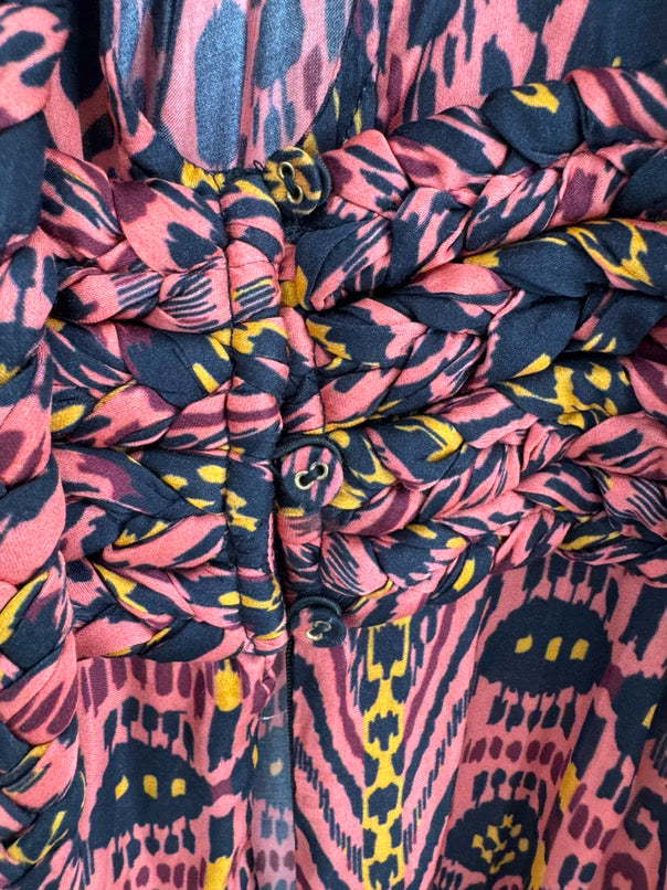 CAROLINA K Size S Salmon & Black Print Sleeveless Maxi-Dress