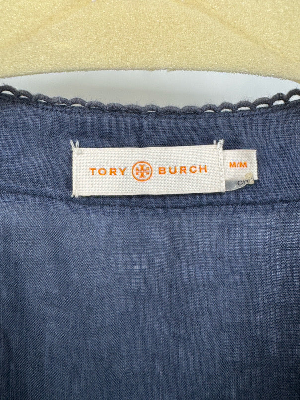 TORY BURCH Size M Navy Embroidered Neck Tunic