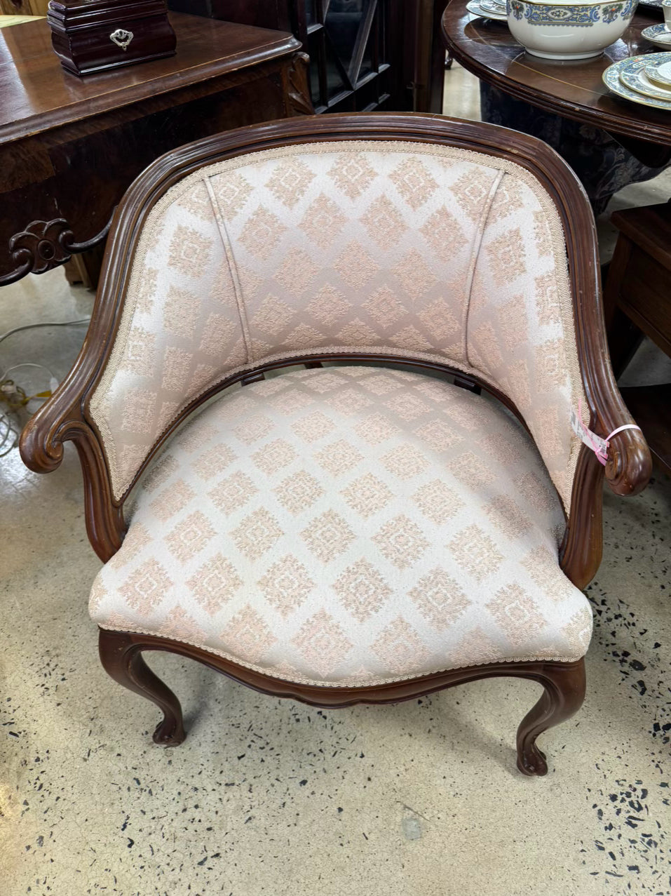 Wood Pink Upholstered French Chair