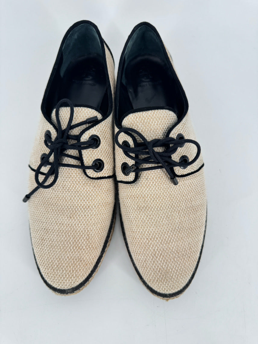 TORY BURCH Size 9.5 Natural Canvas Fawn Oxford