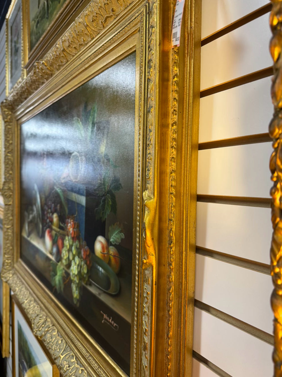 PINDER Fruit & Vessels Still Life Painting in Ornate Gold Frame