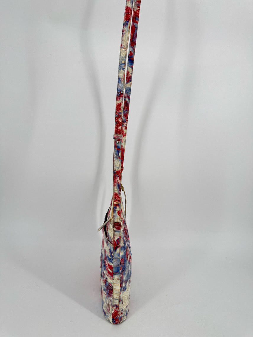 BRAHMIN Blue, Red & White Embossed Leather Crossbody Bag