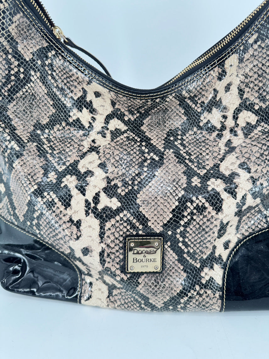 DOONEY & BOURKE Black & Brown Snakeskin Print Patent Leather Tote Bag